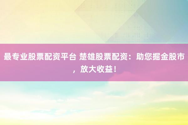 最专业股票配资平台 楚雄股票配资：助您掘金股市，放大收益！