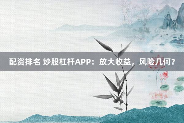 配资排名 炒股杠杆APP：放大收益，风险几何？
