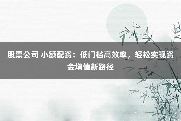 股票公司 小额配资：低门槛高效率，轻松实现资金增值新路径