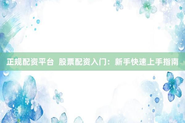 正规配资平台  股票配资入门：新手快速上手指南