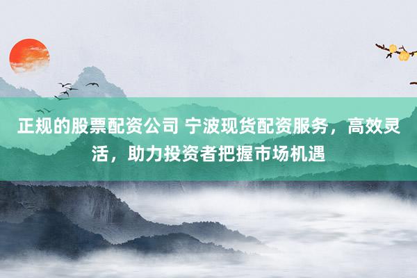 正规的股票配资公司 宁波现货配资服务，高效灵活，助力投资者把握市场机遇