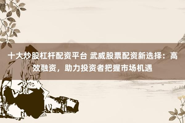 十大炒股杠杆配资平台 武威股票配资新选择:高效融资,助力投资者把握市场机遇