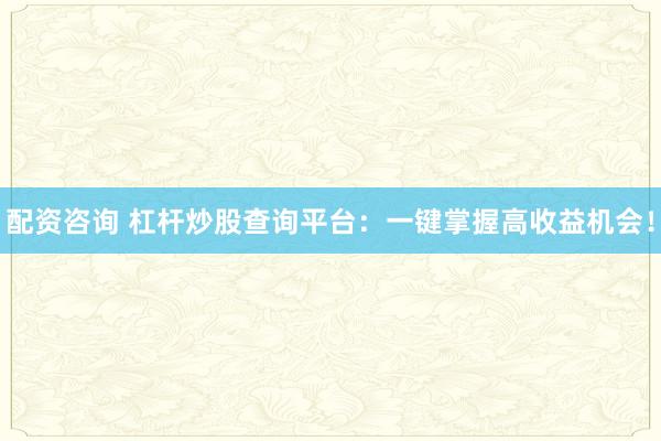 配资咨询 杠杆炒股查询平台:一键掌握高收益机会!