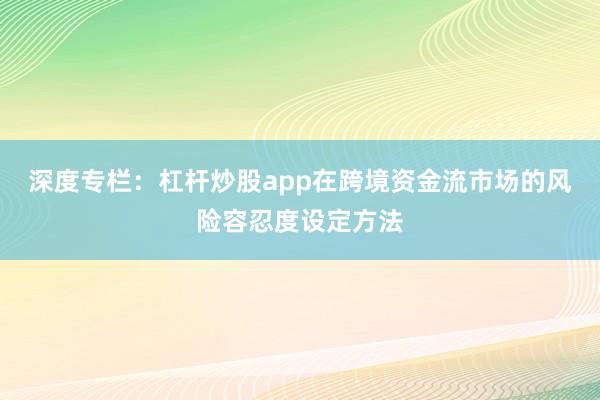 深度专栏:杠杆炒股app在跨境资金流市场的风险容忍度设定方法