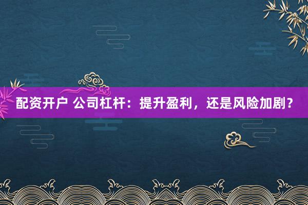 配资开户 公司杠杆：提升盈利，还是风险加剧？